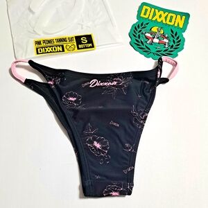 Dixxon Black and Pink Cheeky Bikini Bottom Peonies Floral Size Small